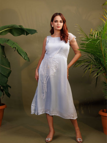 White Floral Appliqué Dress