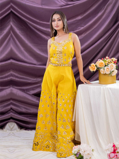 Mustard Yellow Mirror Work Jumpsuit
