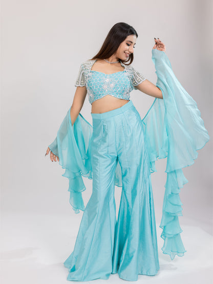 Aqua Blue Blouse Sharara Set
