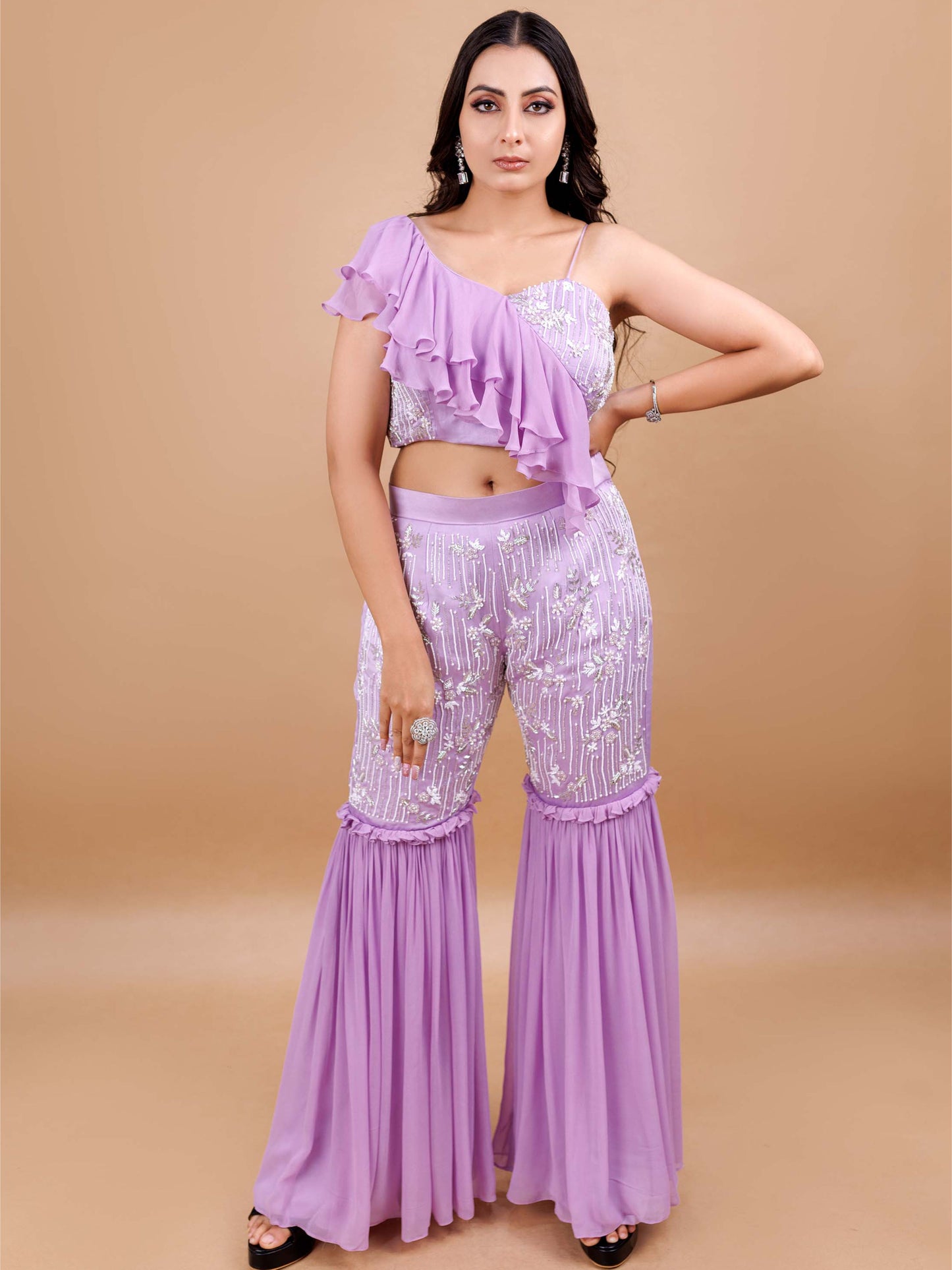 Lavender Embellished Sharara Set