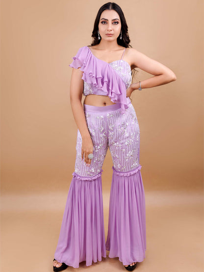 Lavender Embellished Sharara Set