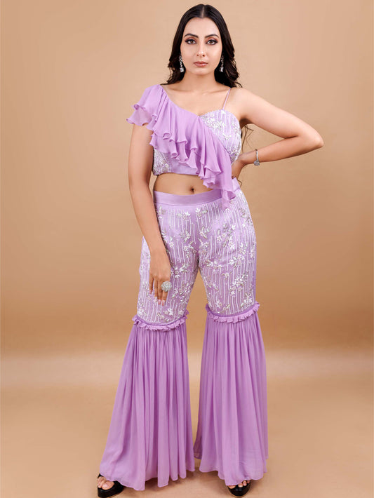 Lavender Embellished Sharara Set