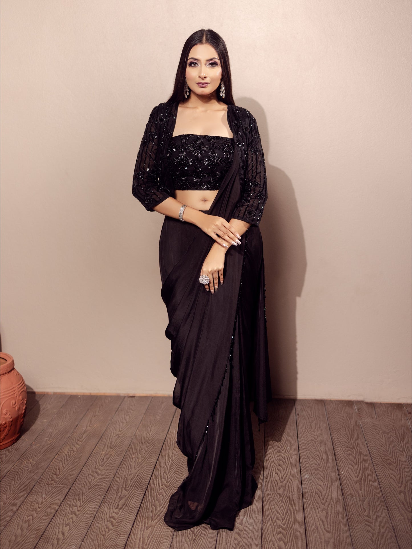 Black Jacket Saree