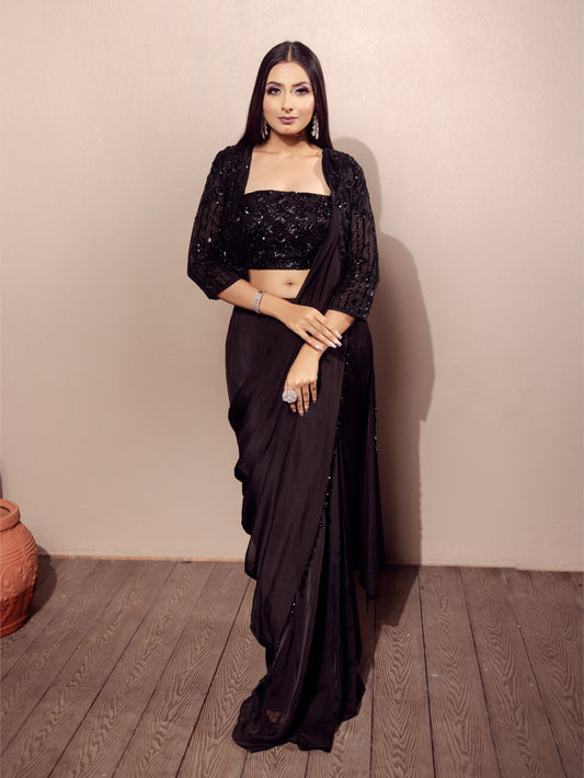 Black Jacket Saree