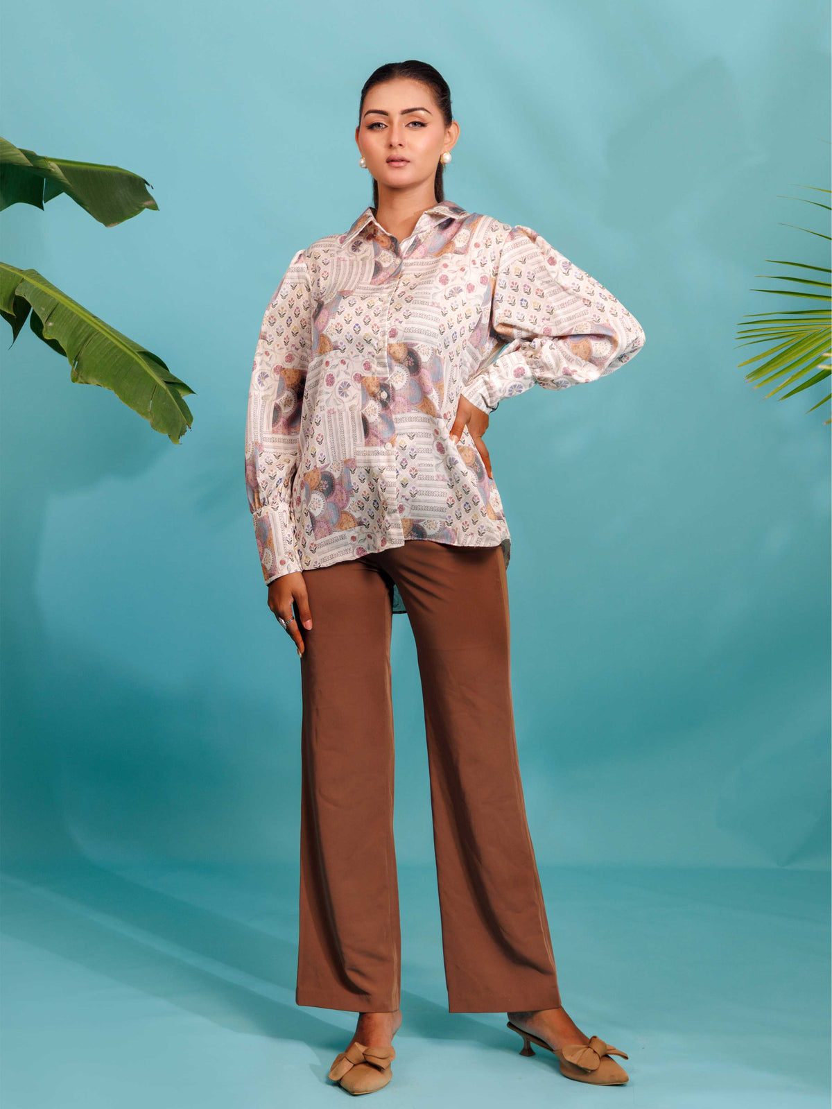 Printed Balloon Sleeves Shirt