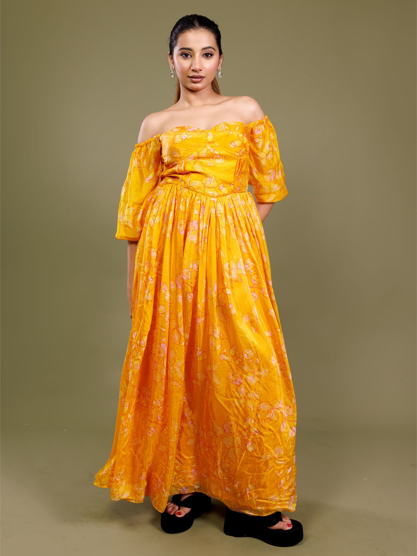 Yellow Floral Midi Dress
