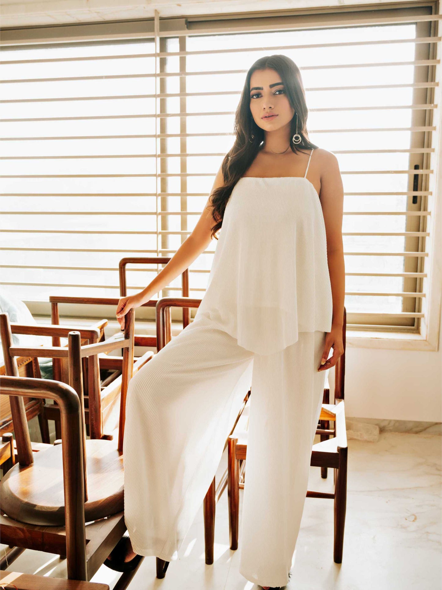 White Pleated Cords Set