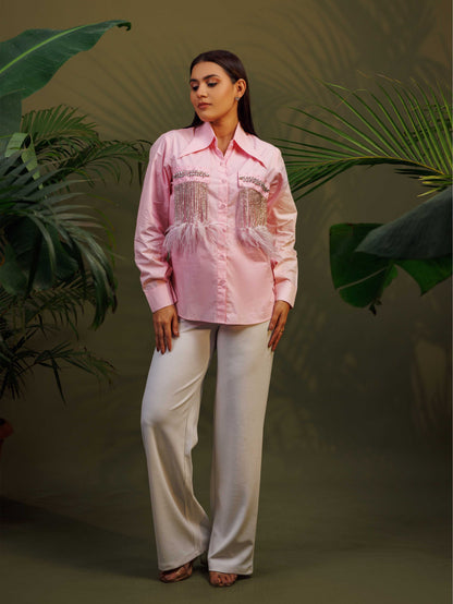 Pink Feather Detail Shirt