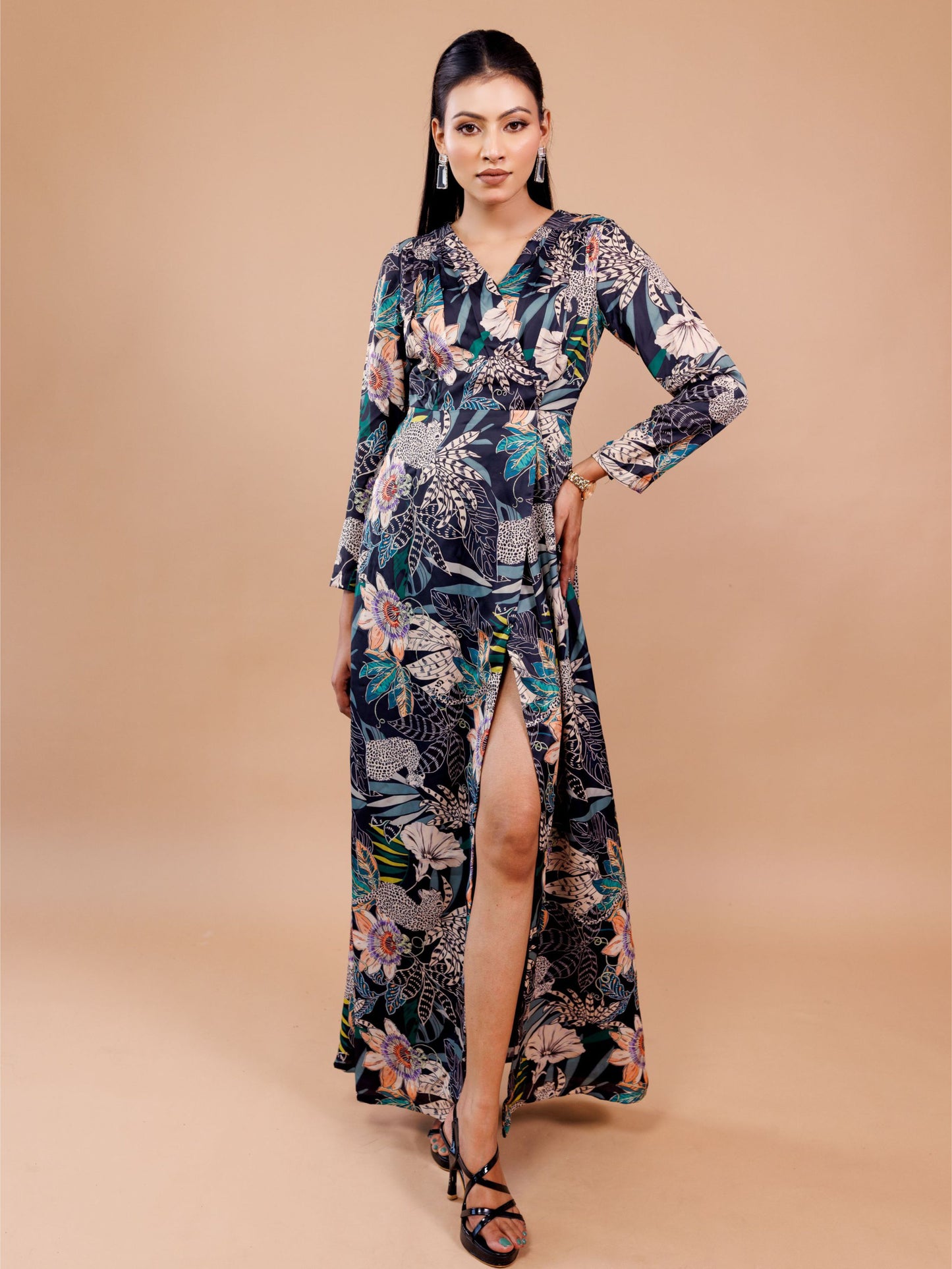Black Floral Print Maxi Dress