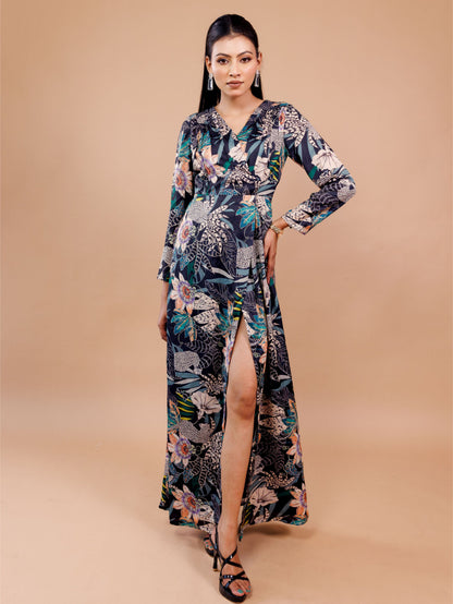 Black Floral Print Maxi Dress