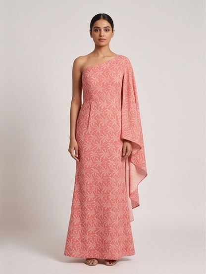 Pestel Pink Printed One Shoulder Two Piece