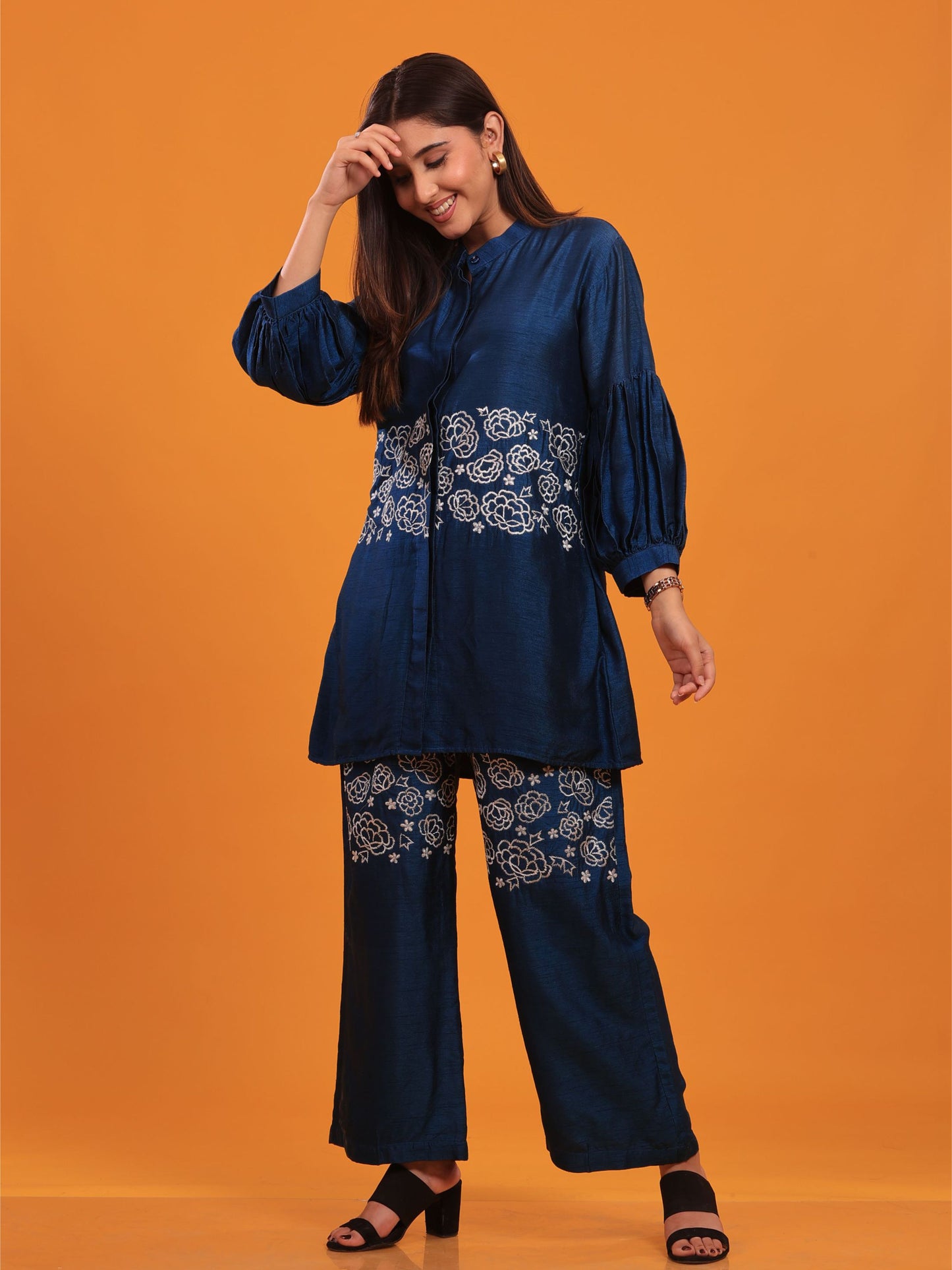 Embroidered Blue Shirt Pants