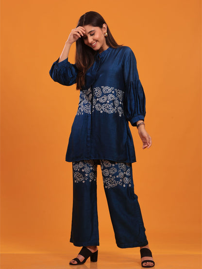 Embroidered Blue Shirt Pants
