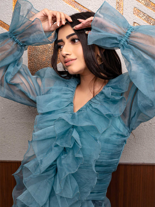 Teal Ruffle Top