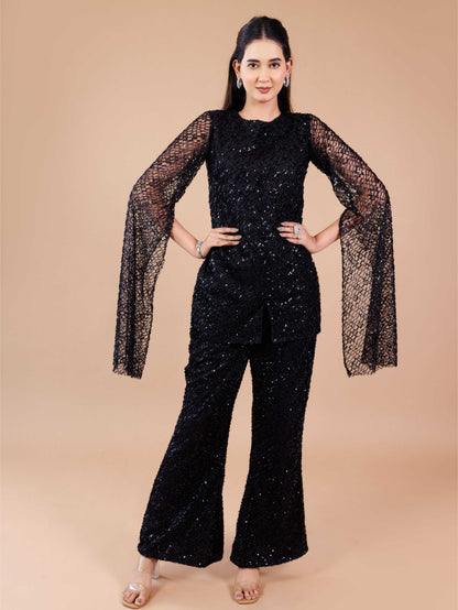 Black Net Embroidered Co-ord Set