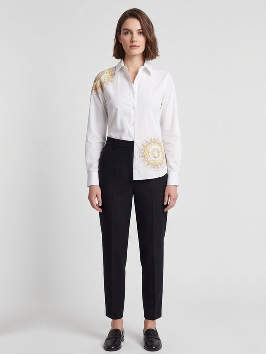 White Mandla Art Cotton Shirt