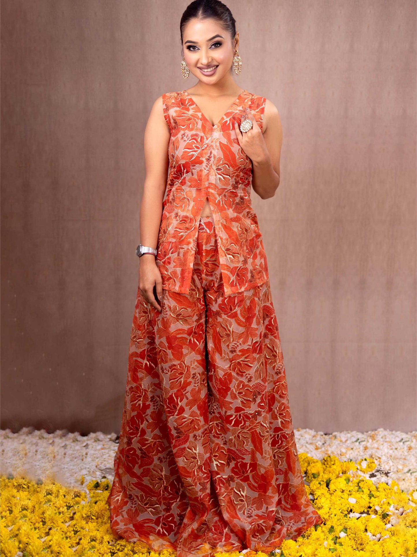 Orange Organza Palazzo Set