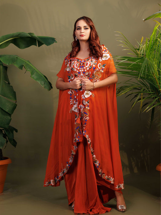 Burnt Orange Embroidered Drape set