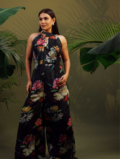 Black Floral Halter Jumpsuit