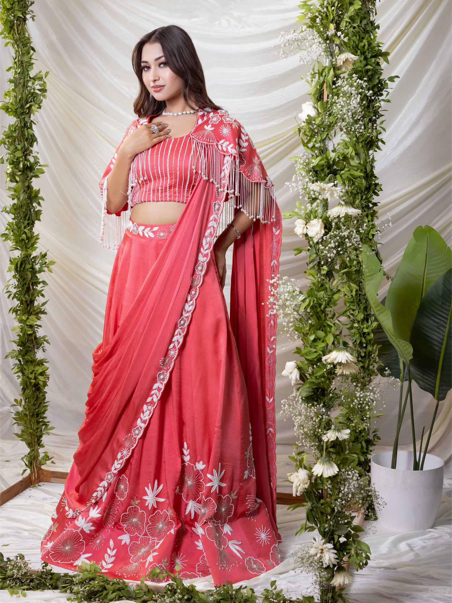 Gajari Pink Cape Indo-Western