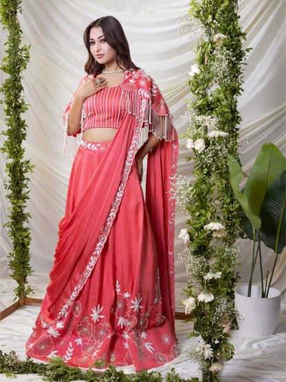 Gajari Pink Cape Indo-Western