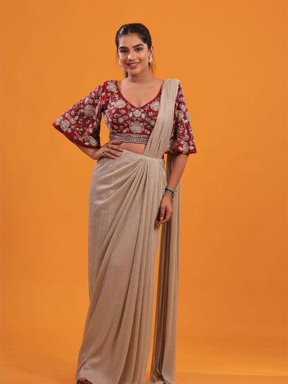 Maroon Golden Drape Saree