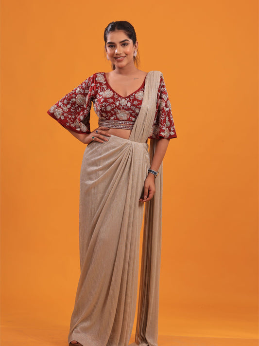 Maroon Golden Drape Saree