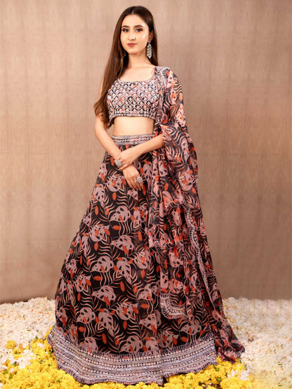 Printed Organza Lehnga Set