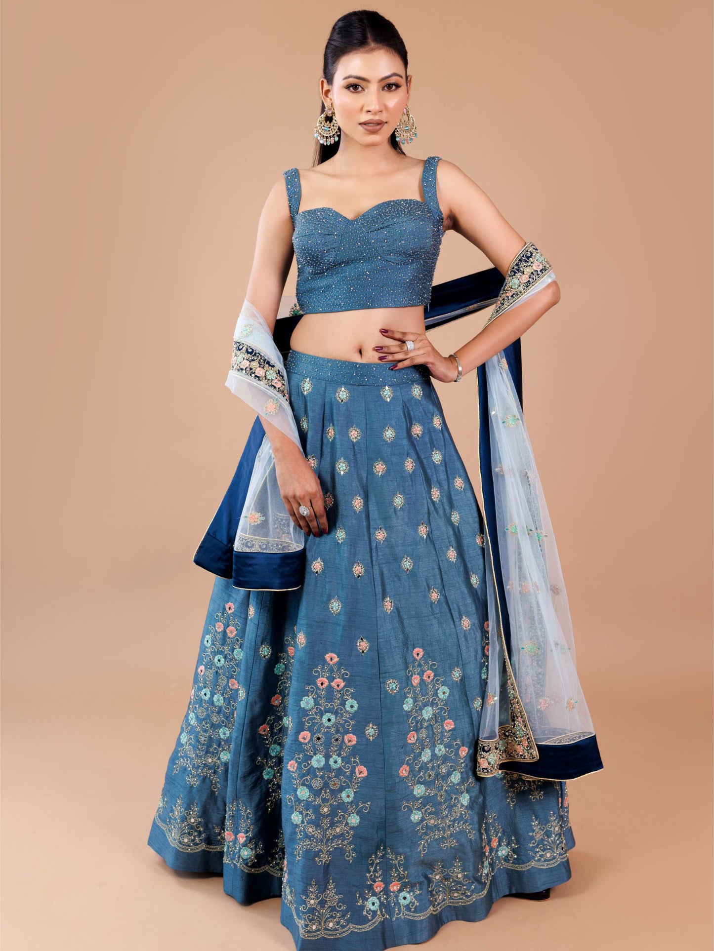 Peacock Blue Embroidery Indo Western