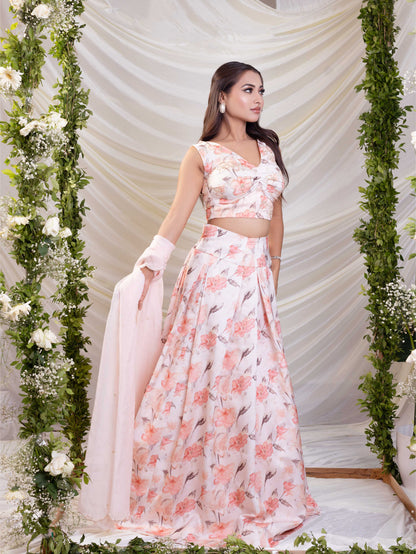 Peach Printed Indo-western