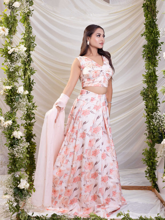 Peach Printed Indo-western
