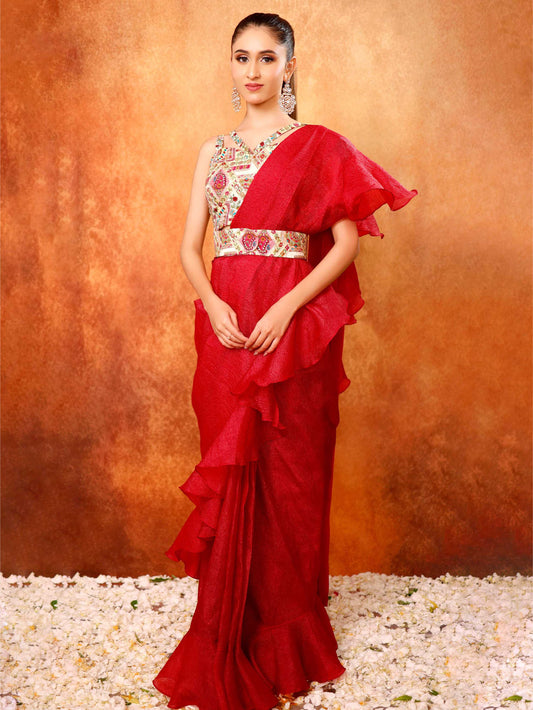 Maroon Red Saree