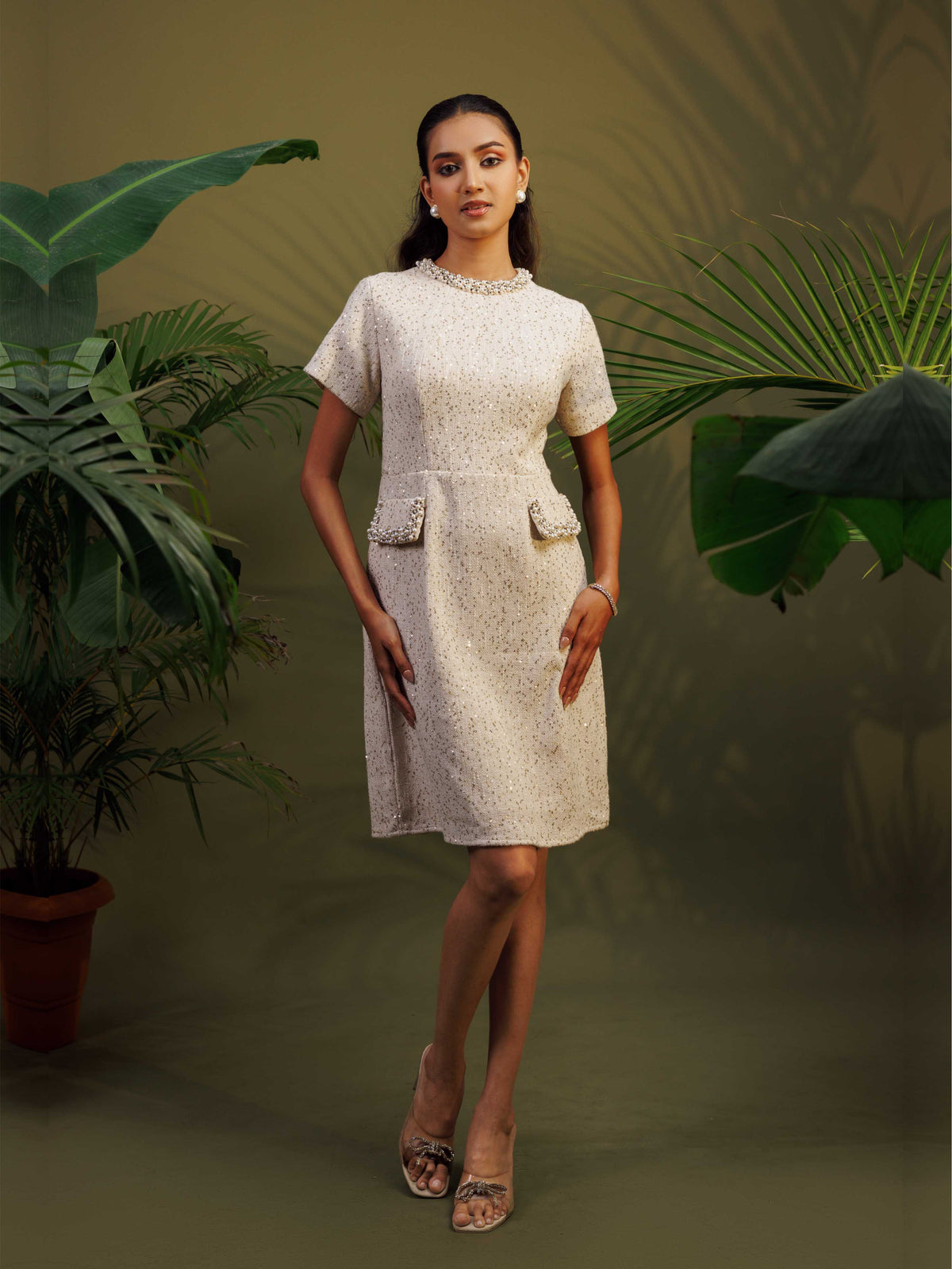 Pearl Off-White Tweed Dress