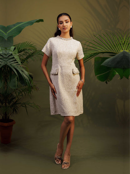Pearl Off-White Tweed Dress