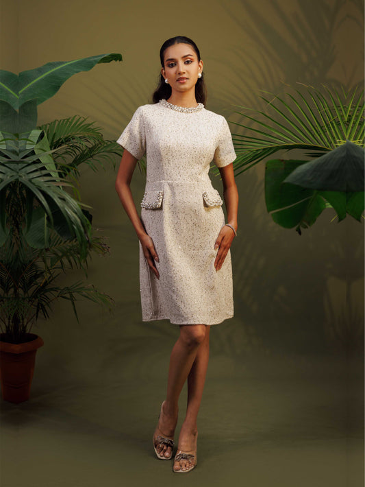 Pearl Off-White Tweed Dress