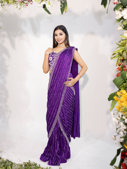 Bright Purple Drape Saree
