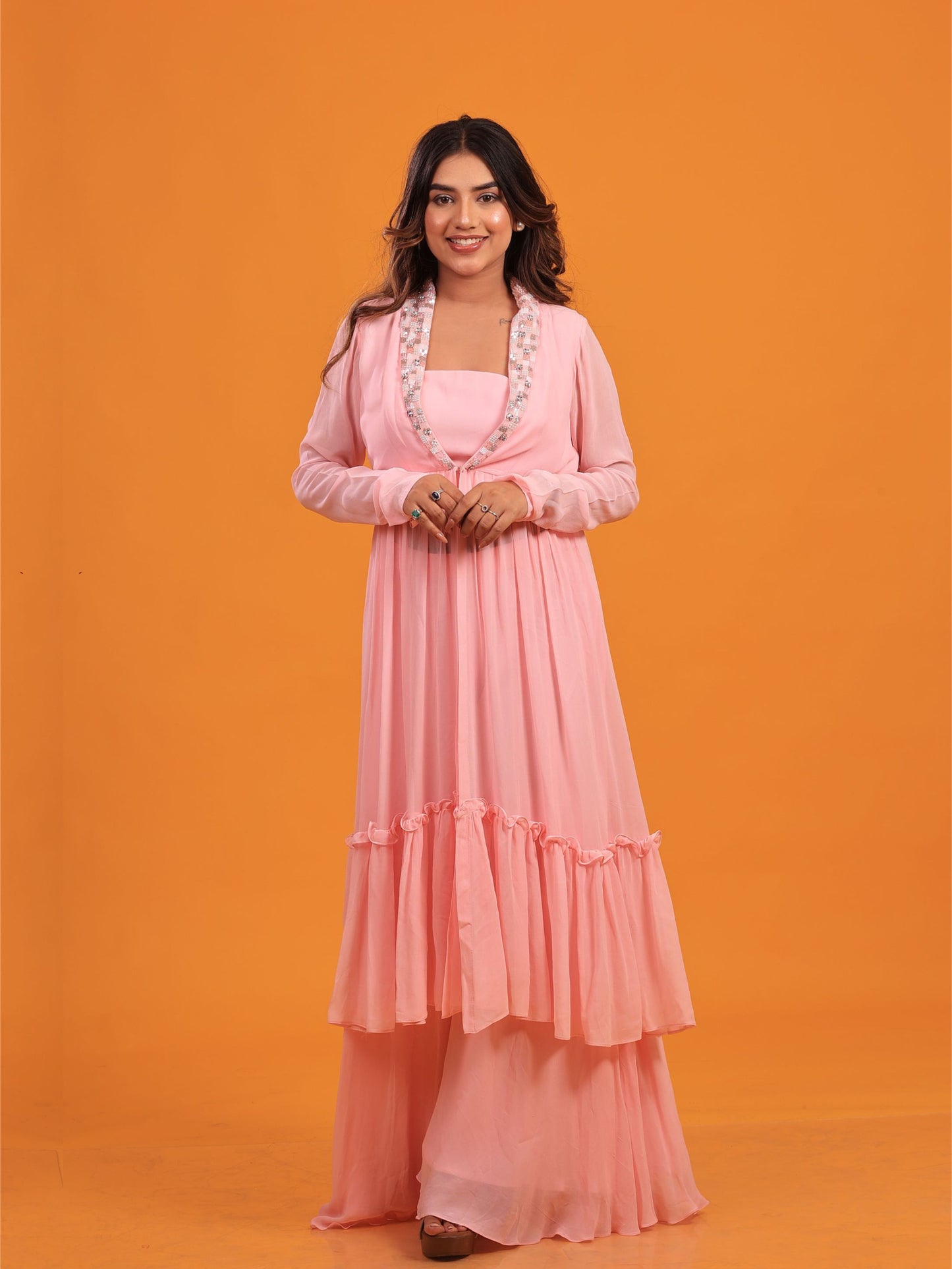 Pure Georgette Pink Embellished