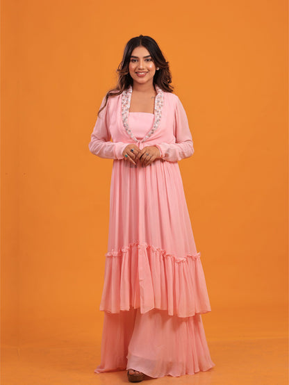 Pure Georgette Pink Embellished