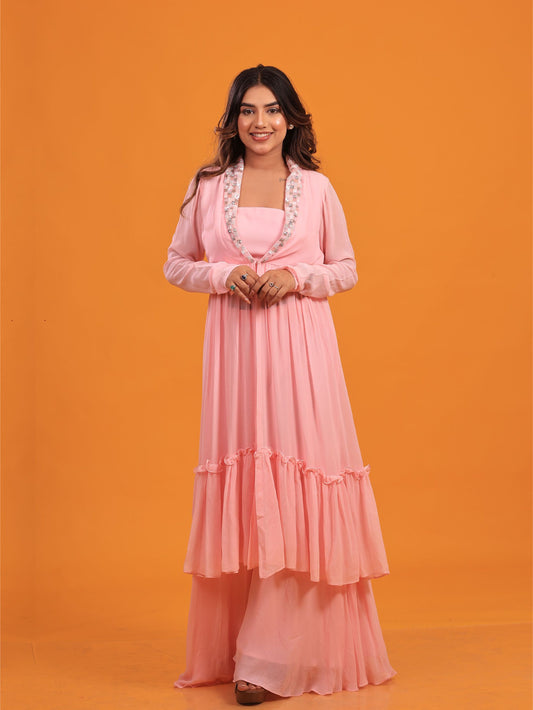 Pure Georgette Pink Embellished