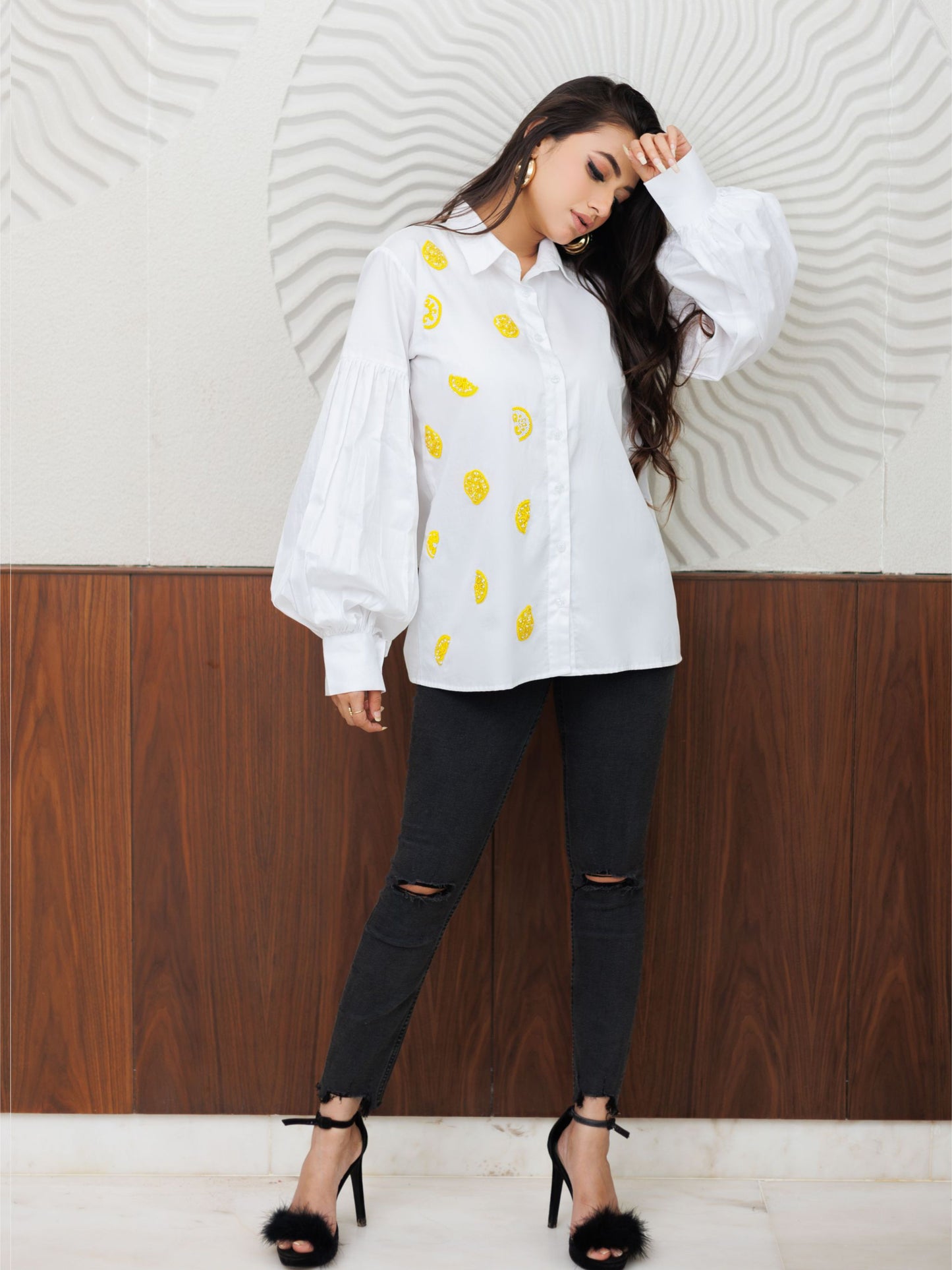 White Lemon Embellished Shirt