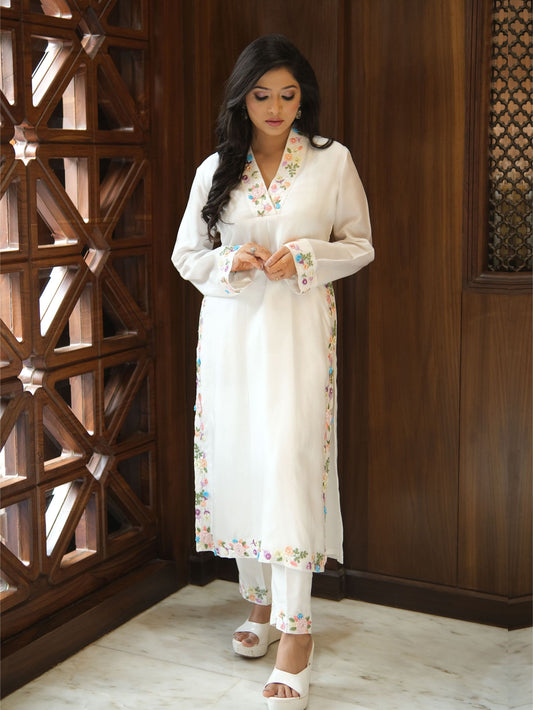 White Embroidered Kurta Set