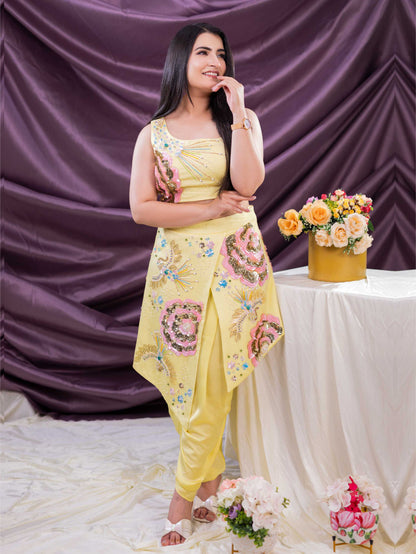 Lemon Yellow Dhoti Set