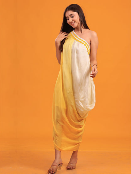 One Shoulder Ombre Drape Dress
