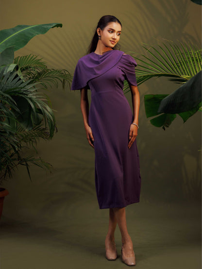 Purple Draped Midi Dress