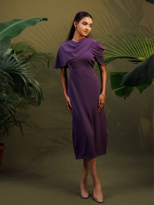 Purple Draped Midi Dress