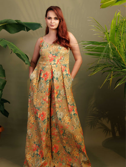 Mustard Floral Flared Dress
