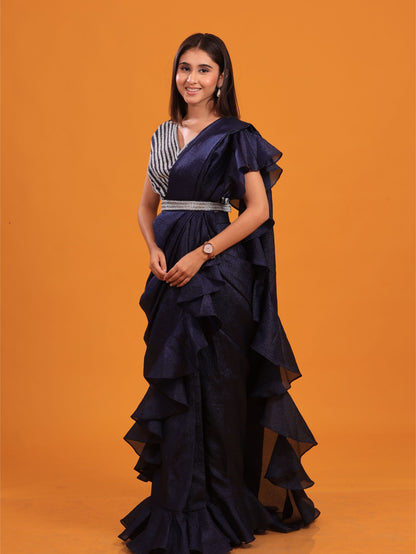 Dark Blue Ruffled Saree