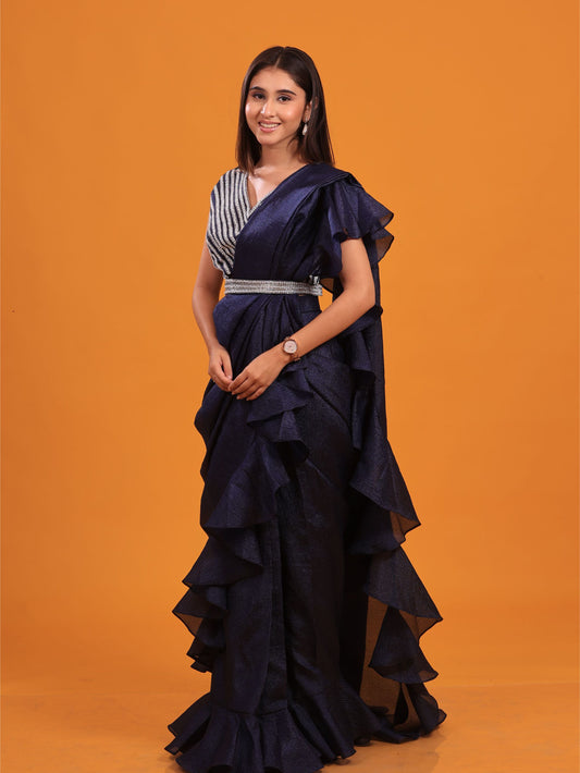 Dark Blue Ruffled Saree