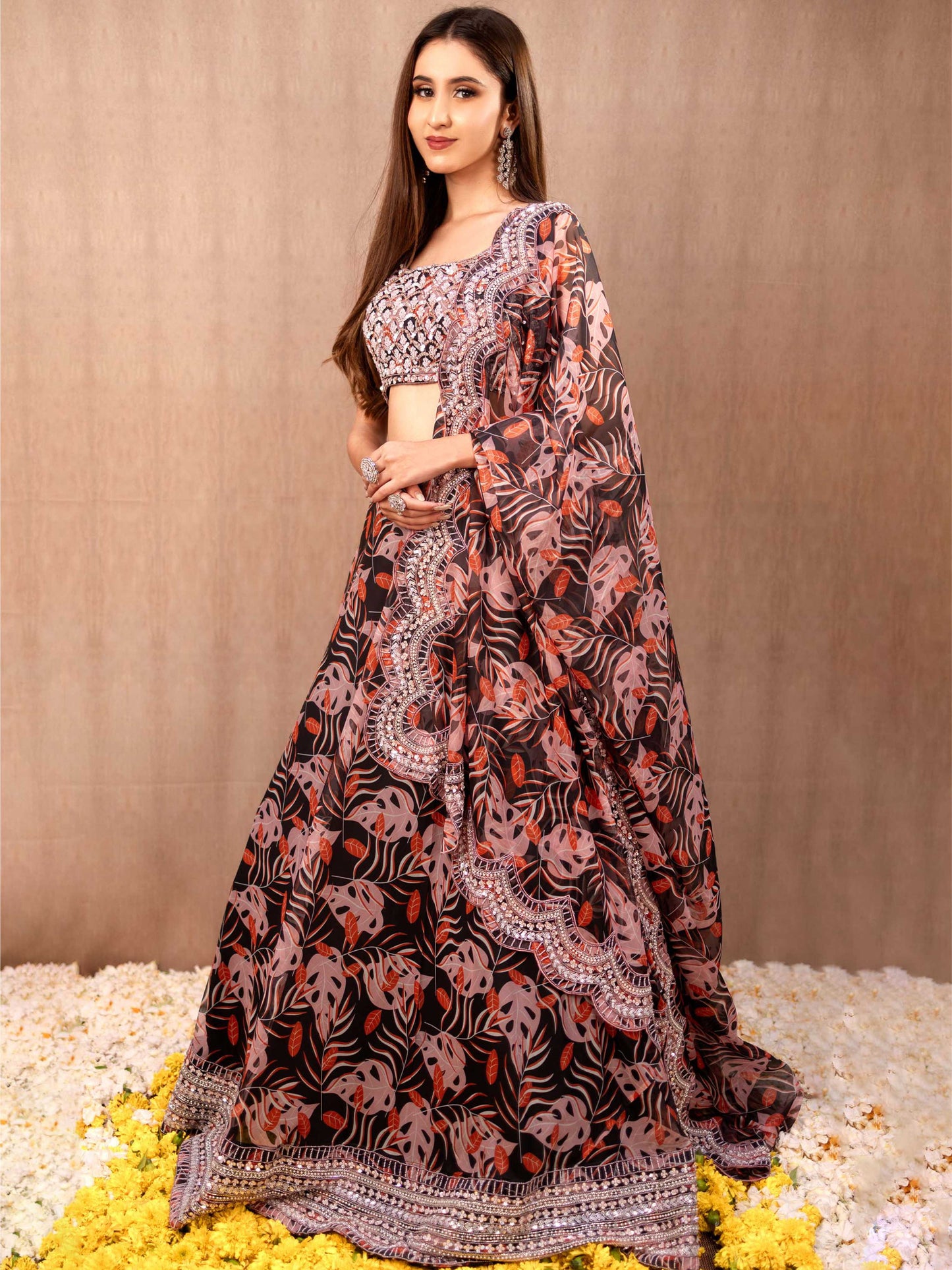 Printed Organza Lehnga Set