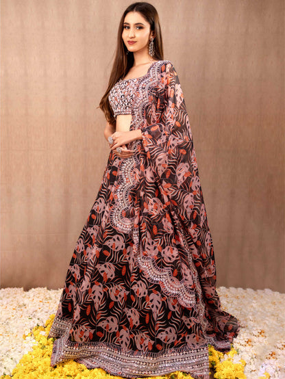 Printed Organza Lehnga Set